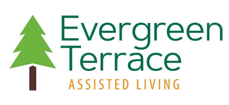Logo for Evergreen Terrace Assisted Living, featuring a green pine tree graphic to the left of the Evergreen Terrace text.